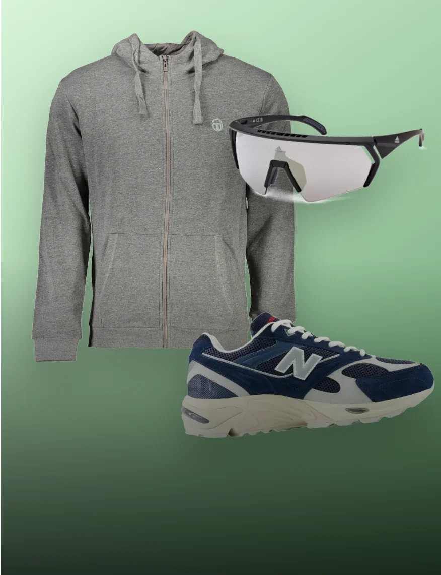 Суитшърт, спортни очила и маратонки New Balance